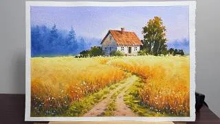 Thumbnail: Watercolor Painting - Old Cottage in the Barley Field