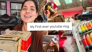 Thumbnail: My first ever YouTube vlog| Art Supplies Unboxing ka Excitement |मेरा सबसे पहला YouTube व्लॉग|amazon
