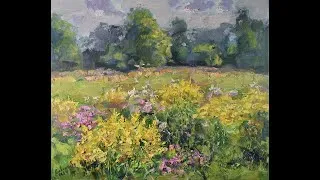 Thumbnail: Blooming Field Painting Nature Original Art Yellow Flowers