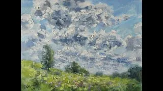 Thumbnail: Clouds Painting Field Artwork Nature Landscape Original Art Impressionism