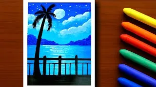 Thumbnail: Night Scenery Drawing With Oil Pastels | Oil Pastel Drawing For Beginners Step By Step
