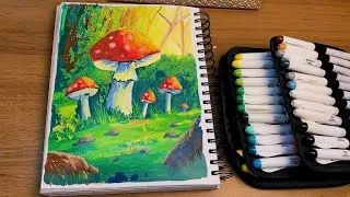 Thumbnail: Step by step for beginners/ very easy acrylic markers 🍄🍃