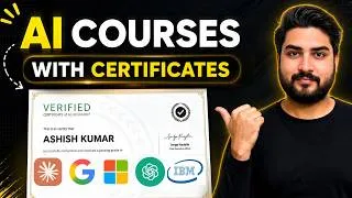 Thumbnail: Top 6 FREE AI Courses with Certificates🔥Learn From Google, IBM, Microsoft and More