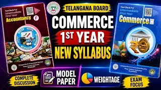 Thumbnail: 🔥 Telangana Inter 1st Year Commerce New Syllabus 2026 | Model Paper + Weightage Explained