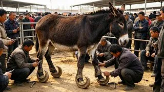 Thumbnail: The Fat Donkey Has A Limp And Walks With A Wobbly Gait; Large Shears Cut Its Hard Hooves