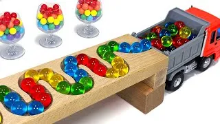 Thumbnail: Marble Run ASMR Race ☆ HABA Slope & Dump Truck Excavator Ambulance Forklift Garbage Truck Car Mix