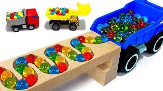 Thumbnail: Marble Run ASMR Race ☆ HABA Slope & Dump Truck Excavator Ambulance Forklift Garbage Truck Car Mix