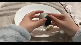 Thumbnail: POV: you're struggling to peel the shell of a century egg (asmr?)
