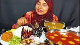 Thumbnail: EATING EGG CURRY, EGGPLANT BHARTA,PUMPKIN BHARTA,DAAL, WITH RICH, EATING ASMR,MUKBANG.