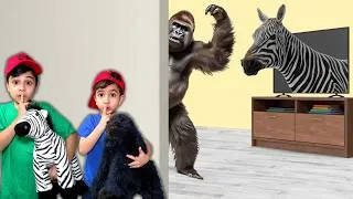 Thumbnail: Wild Animals video for kids| Learn Animals name and Sound| Animals Adventure by Atrin, Soren & Nikan