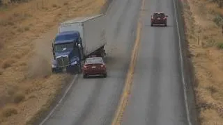 Thumbnail: Truck Swerves Off Road, Loose Tire Hits Car & Semi Overturns | American Truck Drivers
