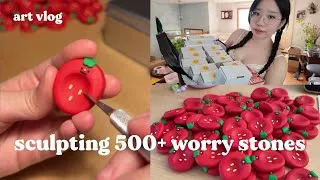 Thumbnail: sculpting 500+ worry stones with polymer clay 🍓packing 300+ orders, small business Q&A