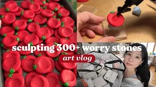 Thumbnail: sculpting as much as I can in a month 🍅 polymer clay worry stones, packing orders, tamagotchi ✧₊