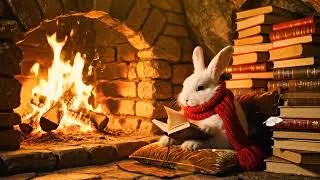 Thumbnail: Reading Corner with Rabbit | Magical Forest Fireplace at Night for Reading • Soft Music & ASMR Sound