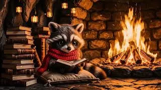 Thumbnail: Raccoon Cozy Night Reading Corner | Piano Music & Nature Sounds for Calm - Relaxing Reading Ambience