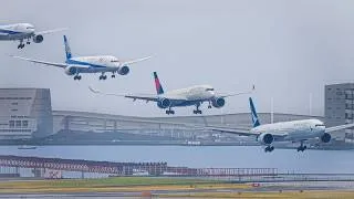 Thumbnail: 🇯🇵🌧️EXTREME WET WEATHER Tokyo HANEDA Airport Plane Spotting + Aircraft & Flight Route Info Subtitles