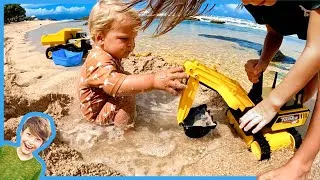 Thumbnail: First time Digging With Toy Construction Trucks at the Beach