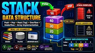 Thumbnail: Stack in Data Structures | Push, Pop, Overflow, Underflow & Array Implementation
