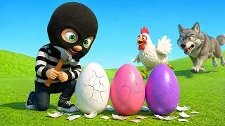 Thumbnail: 🐔Mother Hen Crying! Thief Stole the Eggs (White, Pink & Purple)🥚🐣🔨 | Old MacDonald Farm Adventure