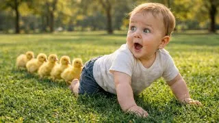 Thumbnail: Baby Shocked as Tiny Ducklings Follow Him 😂 Cutest Animal Moment!