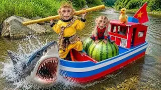 Thumbnail: Baby Monkey Bim Bim Shark Fishing Adventure 🦈Rescues a Cute Duckling with Puppy | Funny Animal Story