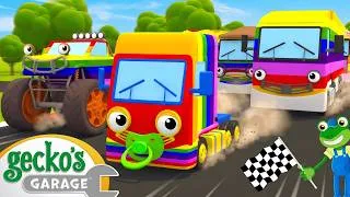 Thumbnail: Rainbow Baby Truck's Family Race! 🌈🏎️ | Baby Truck | Gecko's Garage | Kids Songs