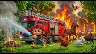 Thumbnail: Cartoon Monkey Puts Out Forest Fires With Fire Truck, Rescues A Dairy Cow With A Crane  Funny Mokey