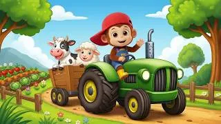 Thumbnail: Monkey Cartoon Flattens The Field With Excavator And Tractor, Harvesting Strawberries  Funny Monkey