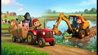 Thumbnail: Monkey Cartoon Drives Excavator To Rescue The Dairy Cow   Doing Farm Work  Funny Monkey Kids