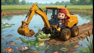 Thumbnail: Funny Monkey Farmer Rescues Crocodile With Excavator, Saves Funny Animals On Farm  Monkey Cartoon