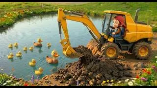 Thumbnail: Monkey Cartoon Doing Farm Work With Funny Animals On Farm, Rescue The Goat With An Excavator