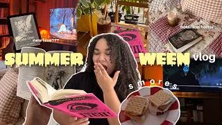 Thumbnail: summerween reading vlog 🎃 horror + spooky books, watching a scary movie, smores, summer hiking
