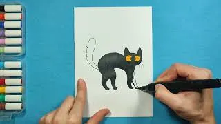 Thumbnail: Drawing a black cat 🐈‍⬛ Easy and fun ✏️