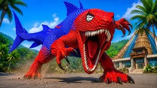 Thumbnail: SPIDER-MAN King Shark vs 4 SUPERHERO DINOSAURS | Jurassic World Evolution 🦖