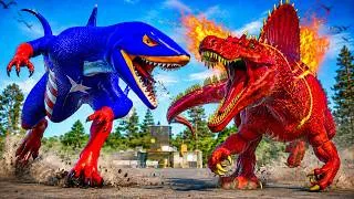 Thumbnail: CAPTAIN AMERICA King Shark vs THE FLASH Spinosaurus 🦖 Spider-Man, Venom & Batman Dinosaurs