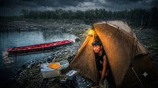 Thumbnail: CAMPING IN HEAVY RIAN, CROSS TO THE BRIDGE USING PADDLE BOAT AND SET UP THE AMAZE TENT