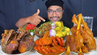 Thumbnail: SPICY CHICKEN KALA BHUNA, PRAWNS CURRY, MUTTON KOSHA, MUTTON FAT CURRY AND MUTTON BOTI WITH RICE