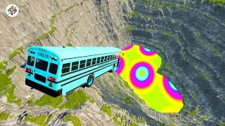 Thumbnail: Can a Sky Blue School Bus Survive the RAINBOW PIT OF DEATH?! BeamNG.drive