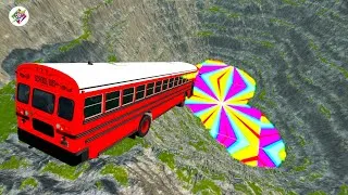 Thumbnail: Can a Red School Bus Survive the RAINBOW PIT OF DEATH?! BeamNG.drive