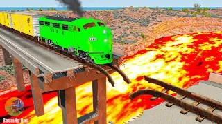 Thumbnail: Trains vs Damaged Bridge #1 with Lava Crashes - BeamNG Drive