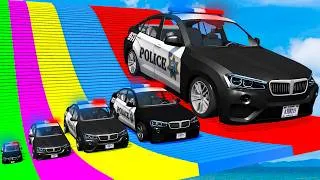 Thumbnail: Giant & Small Police Car vs Portal Trap with Slide Colors – Cars vs Trains – BeamNG.Drive