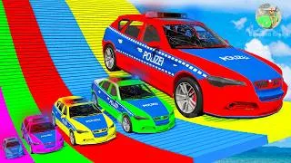 Thumbnail: Giant & Small Police Car vs Portal Trap with Slide Colors – Cars vs Trains – BeamNG.Drive