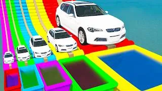 Thumbnail: Big and Small Cars vs Slide Colors with Portal Trap – Police Cars Rescue Small Cars – BeamNG.Drive
