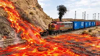 Thumbnail: Trains vs Lava Crosses Railroad #5 and Cars vs Rails in BeamNG.Drive