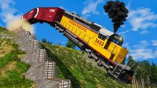 Thumbnail: Trains vs 💥Stairs Crashes #15 and Cars vs Rails - BeamNG.Drive