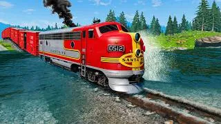 Thumbnail: Trains vs River Water Crashes #8 and Cars vs Rails in BeamNG Drive