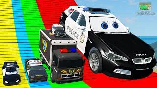 Thumbnail: Big & Small Cars vs Stairs Color with Portal Trap - Car vs Train - BeamNG.Drive