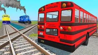 Thumbnail: Flatbed Trailer Truck Rescue - Cars vs Rails - Speed Bumps - BeamNG.Drive