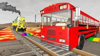 Thumbnail: Cars vs Lava Crosses Road - Cars vs Rails - BeamNG.Drive