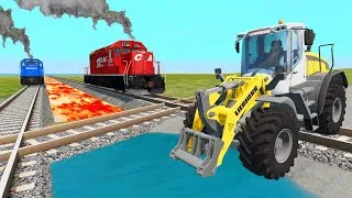 Thumbnail: Bulldozer Truck Rescue - Cars Deep Waters - Cars vs Trains and Rails - BeamNG.Drive
